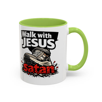 Walk with Jesus Coffee Mug — 'Walk with Jesus, Satan' Inspirational Christian Accent Mug