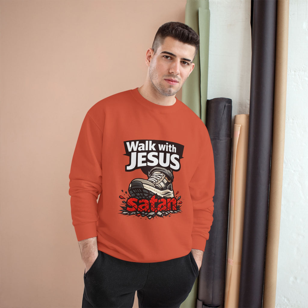 Religious Sweatshirt - "Walk with Jesus" Graphic Crewneck (Anti-Satan Design)