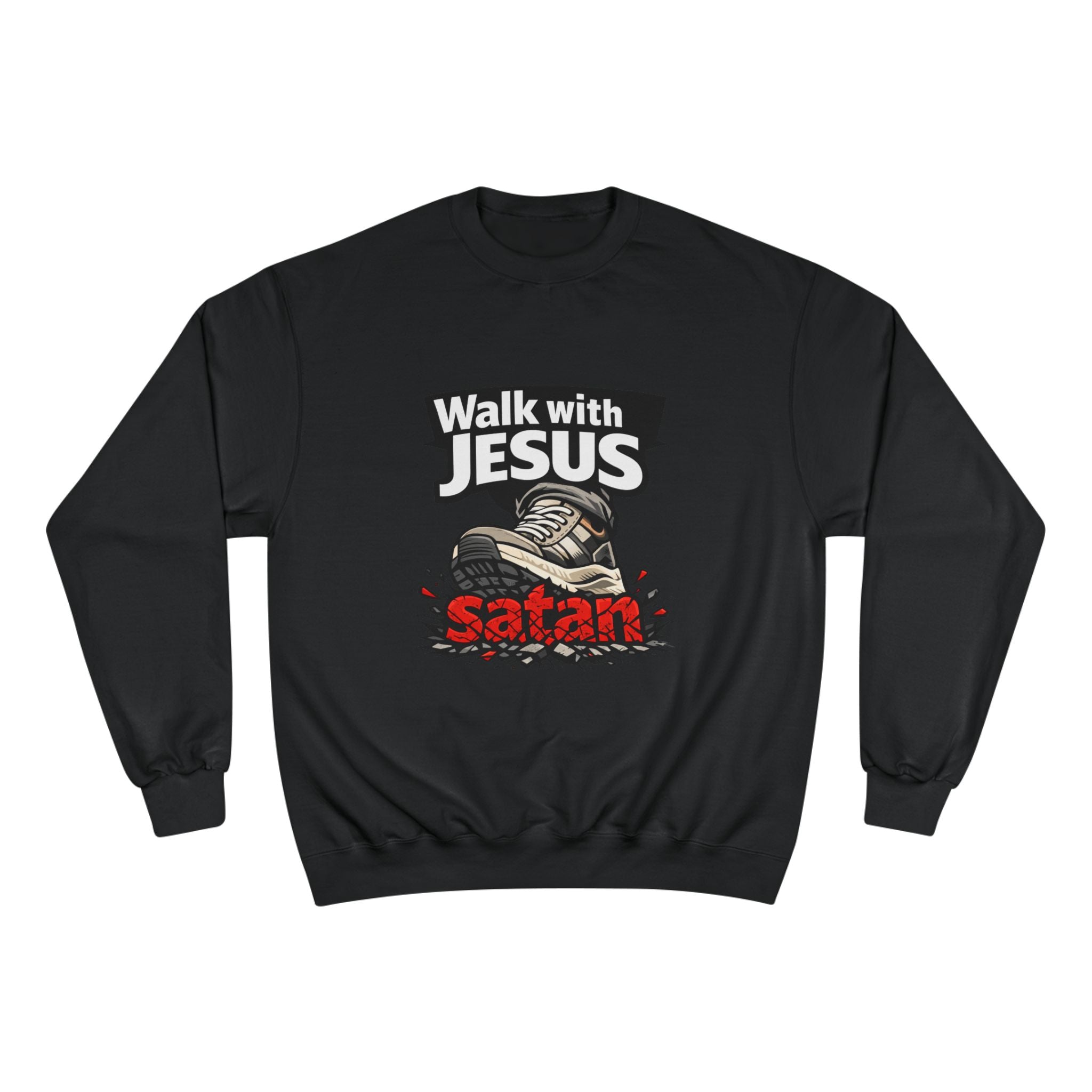 Religious Sweatshirt - "Walk with Jesus" Graphic Crewneck (Anti-Satan Design)