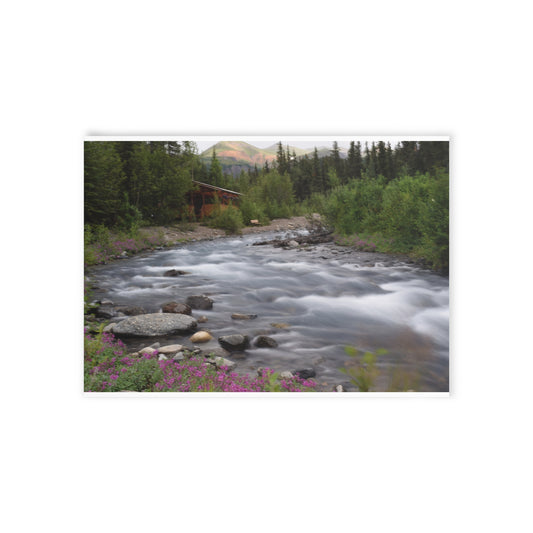 River Cabin Holiday Card — Scenic Mountain Stream Photo Card (One-Sided)