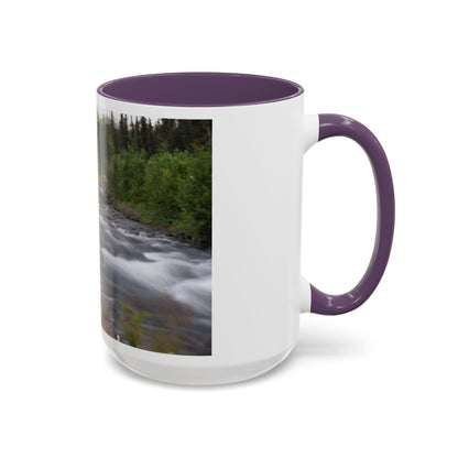 Mountain River Accent Coffee Mug — Scenic Cabin Stream Nature Gift