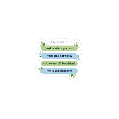 Tiny Rules for Life Sticker | minimalist mantra, self-care list sticker