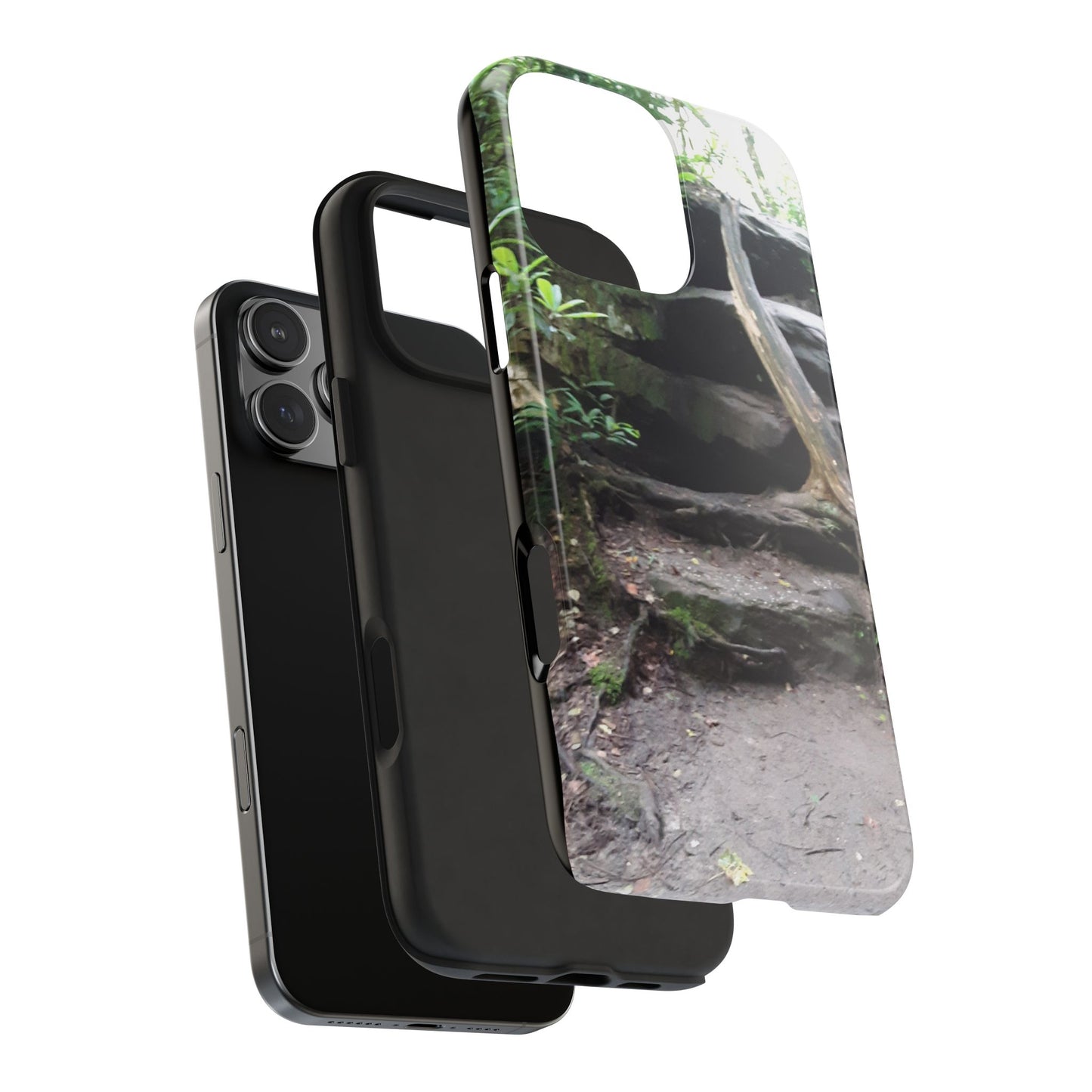 Forest Trail Tough Phone Case — Rugged Nature Phone Cover with Rock Steps Design