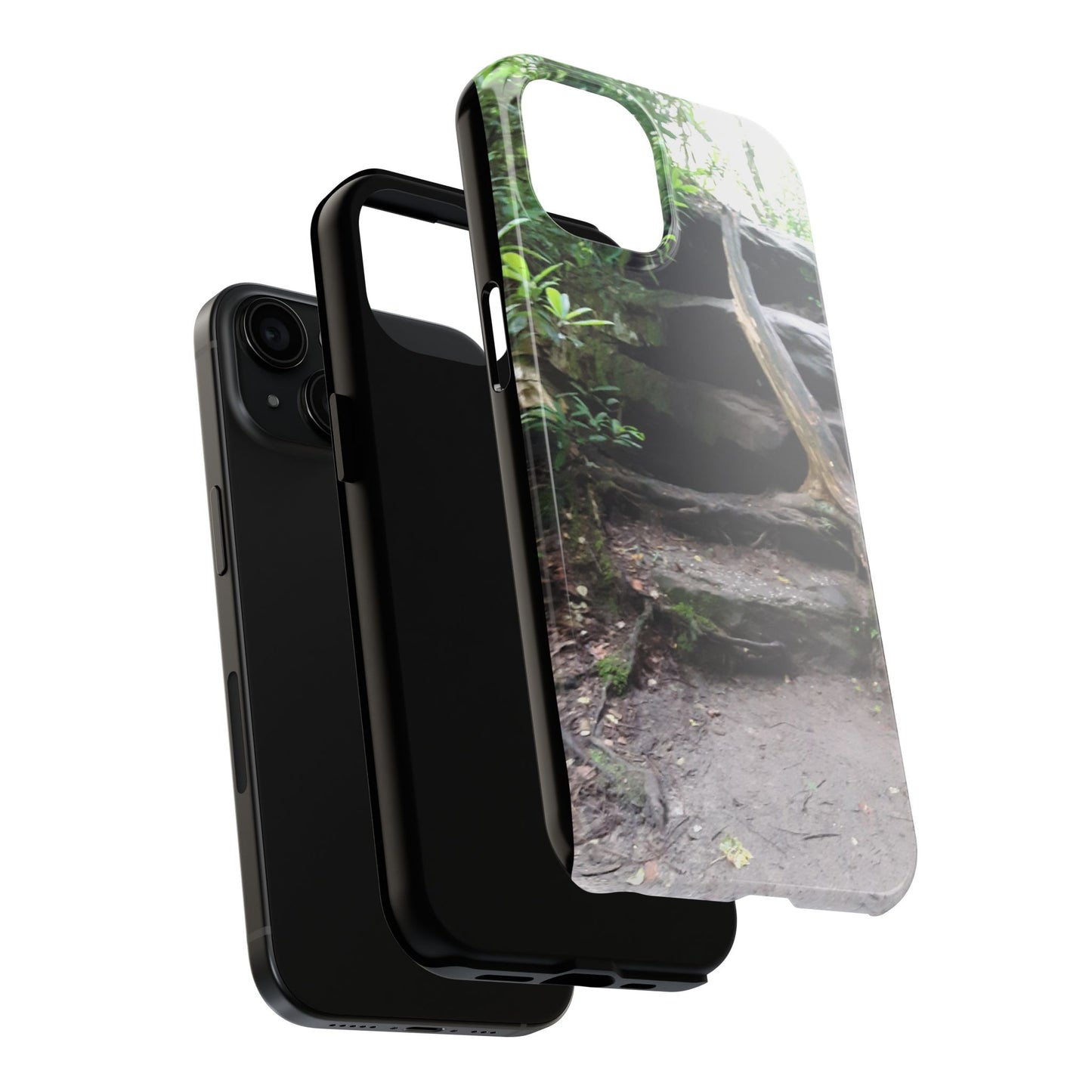 Forest Trail Tough Phone Case — Rugged Nature Phone Cover with Rock Steps Design