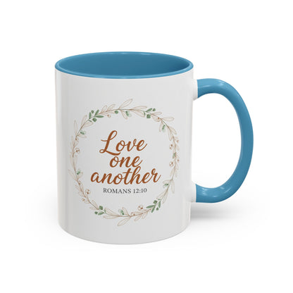 Love One Another Romans 12:10 Coffee Mug | Floral Scripture Wreath