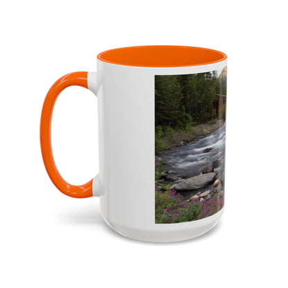 Mountain River Accent Coffee Mug — Scenic Cabin Stream Nature Gift