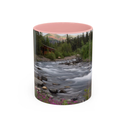 Mountain River Accent Coffee Mug — Scenic Cabin Stream Nature Gift