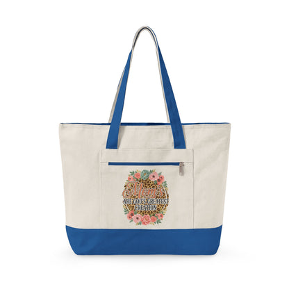 Canvas Tote Bag – “All You Need Is Love” Floral Zippered Tote