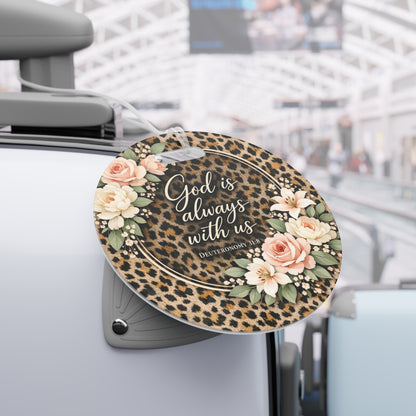 Floral Leopard 'God Is Always With Us' Luggage Tag
