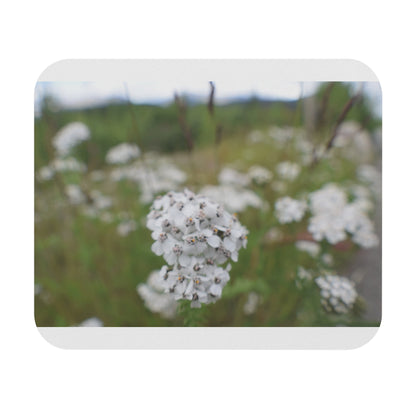 Floral Field Mouse Pad — White Wildflower Desk Mat