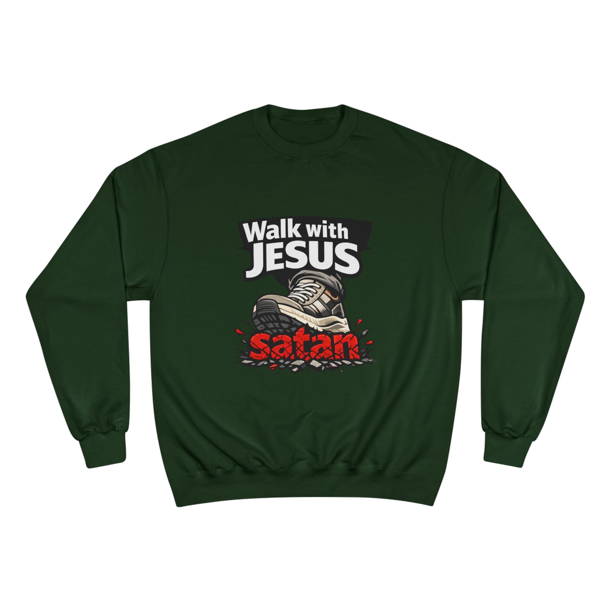 Religious Sweatshirt - "Walk with Jesus" Graphic Crewneck (Anti-Satan Design)