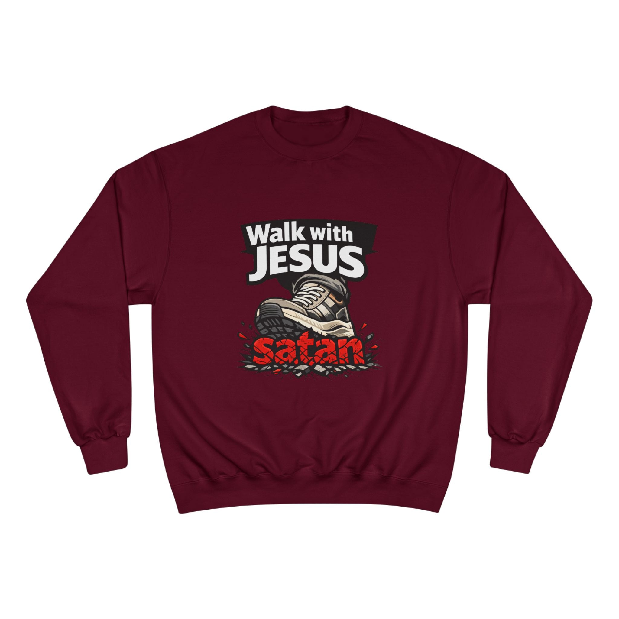 Religious Sweatshirt - "Walk with Jesus" Graphic Crewneck (Anti-Satan Design)