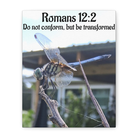 Romans 12:2 Dragonfly Canvas Wall Art - 'Do Not Conform, Be Transformed' Inspirational Scripture Print