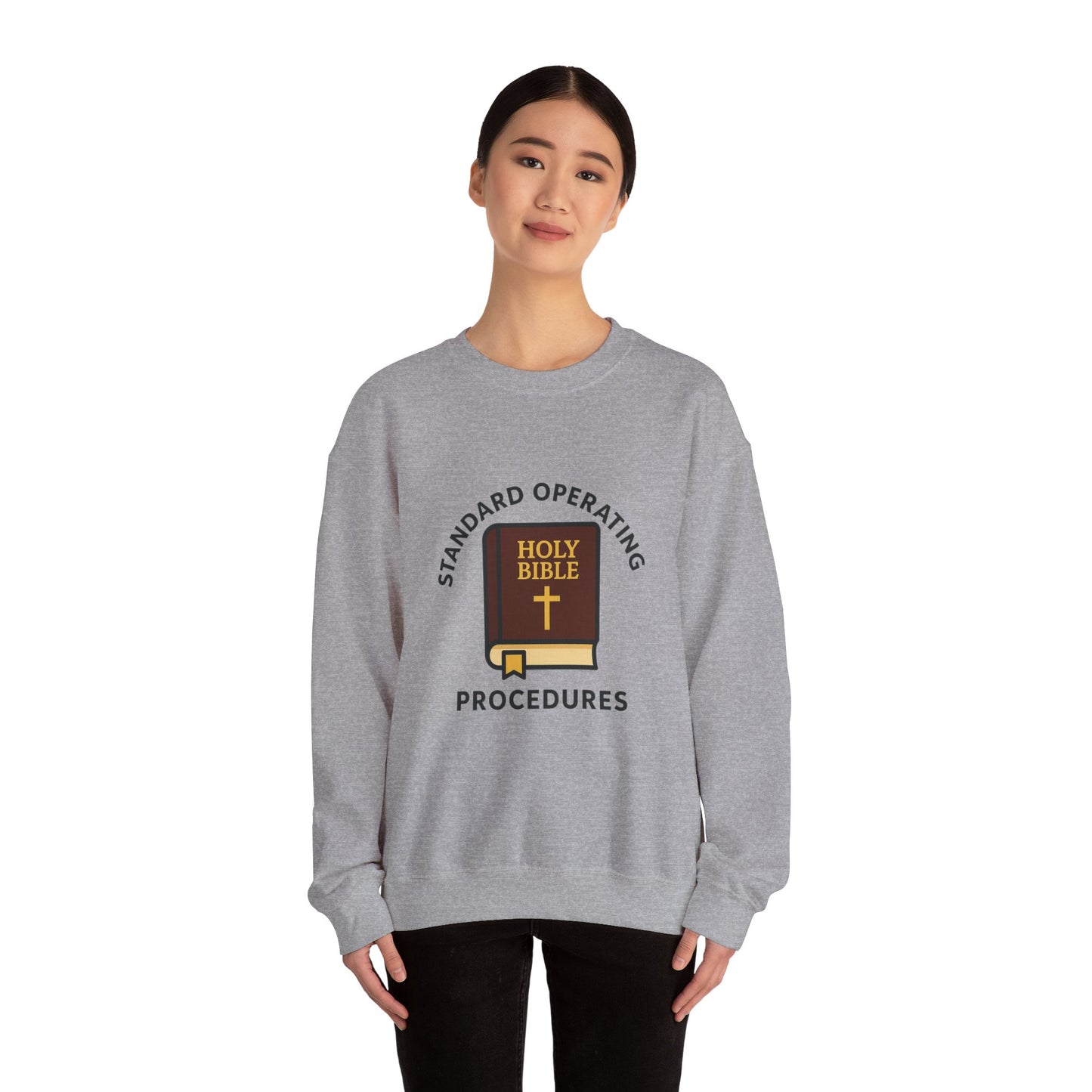 Crewneck Sweatshirt — "Standard Operating Procedures" Holy Bible Graphic