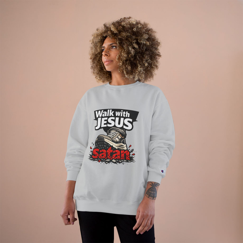 Religious Sweatshirt - "Walk with Jesus" Graphic Crewneck (Anti-Satan Design)