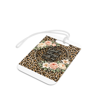 Floral Leopard 'God Is Always With Us' Luggage Tag