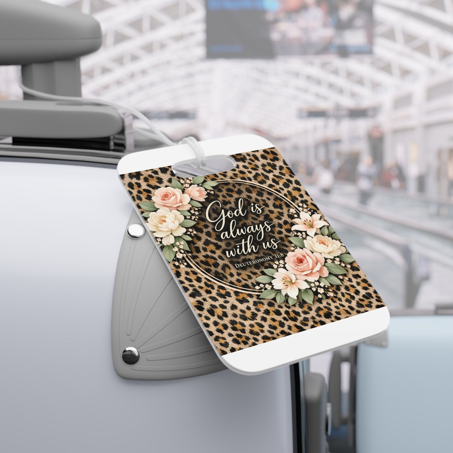 Floral Leopard 'God Is Always With Us' Luggage Tag