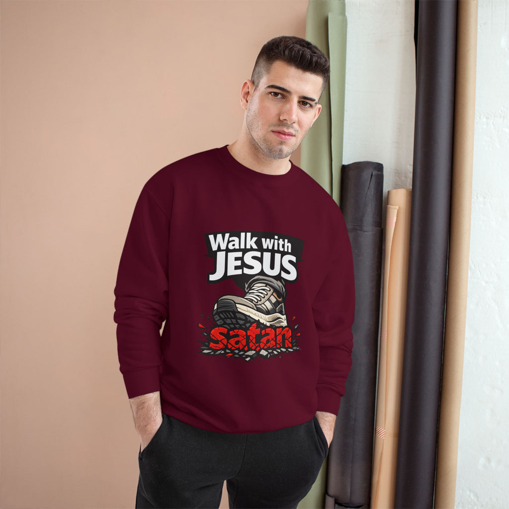 Religious Sweatshirt - "Walk with Jesus" Graphic Crewneck (Anti-Satan Design)