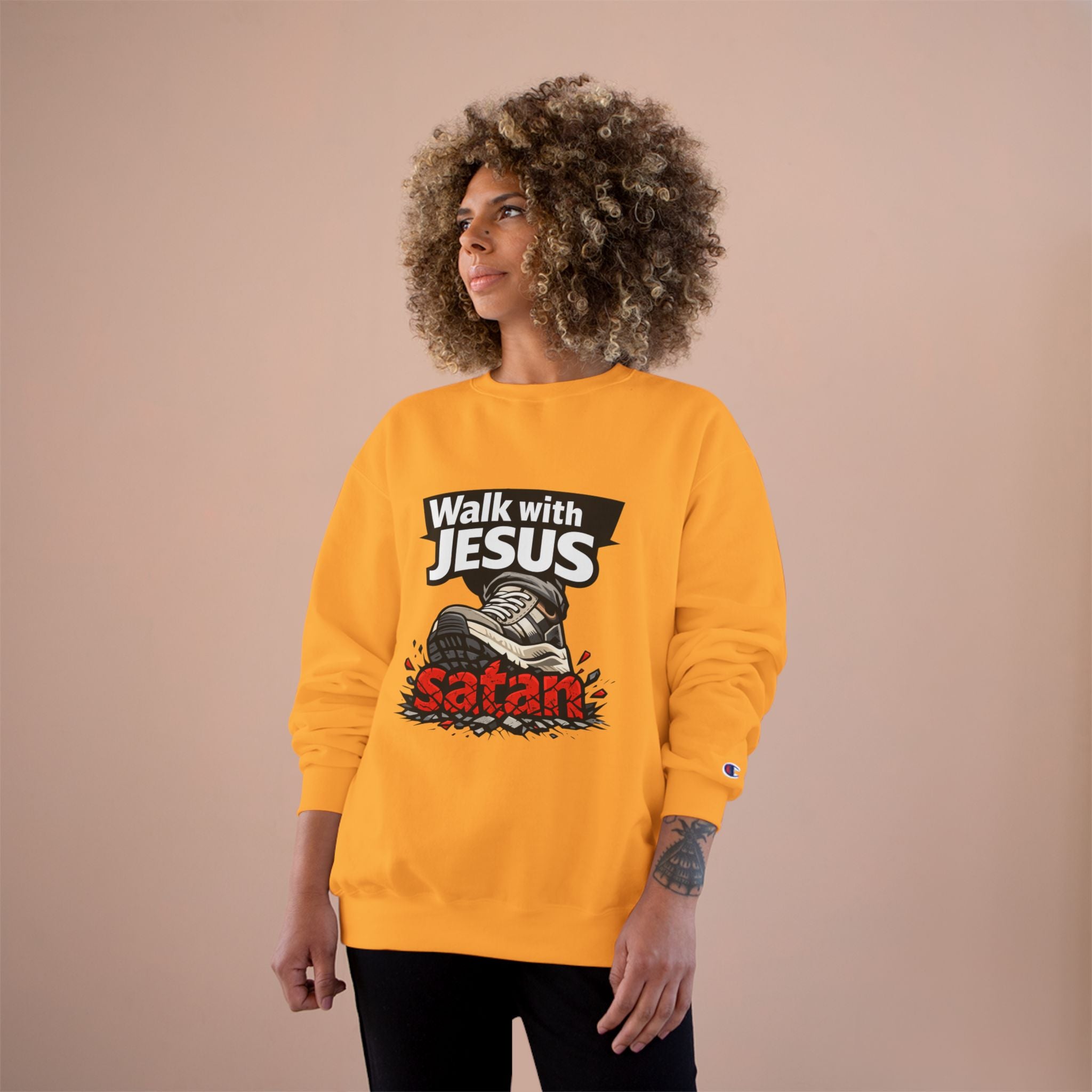 Religious Sweatshirt - "Walk with Jesus" Graphic Crewneck (Anti-Satan Design)