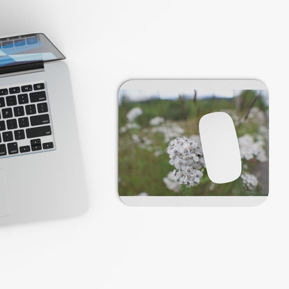 Floral Field Mouse Pad — White Wildflower Desk Mat