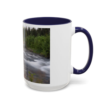 Mountain River Accent Coffee Mug — Scenic Cabin Stream Nature Gift