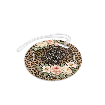 Floral Leopard 'God Is Always With Us' Luggage Tag