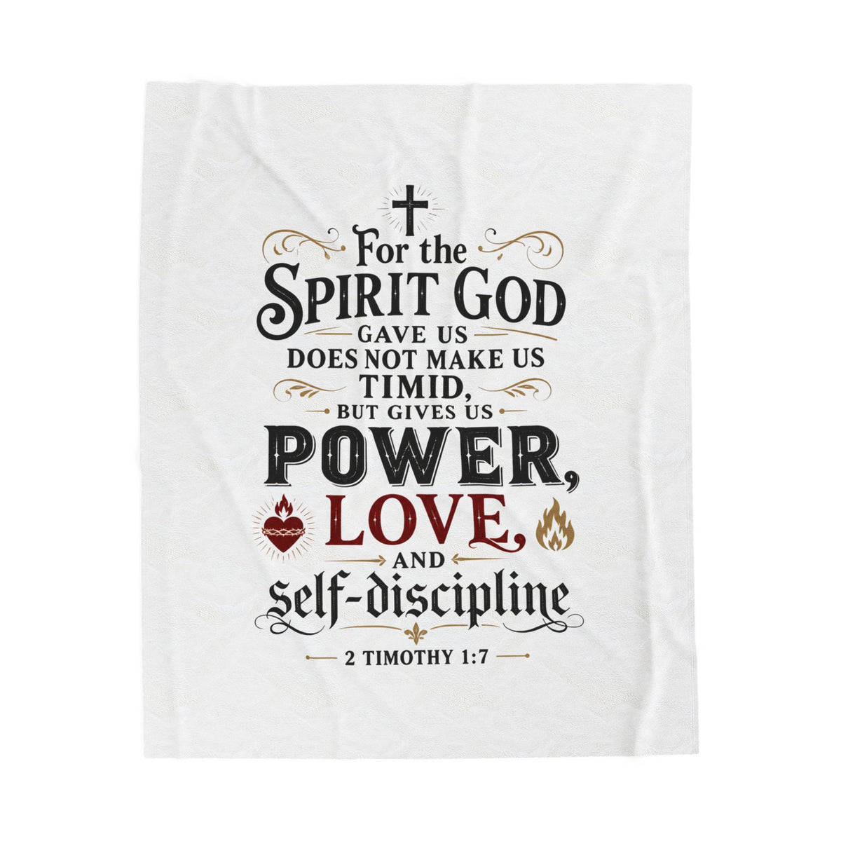 Inspirational Scripture Velveteen Blanket — 2 Timothy 1:7 'Power, Love, Self-Discipline'
