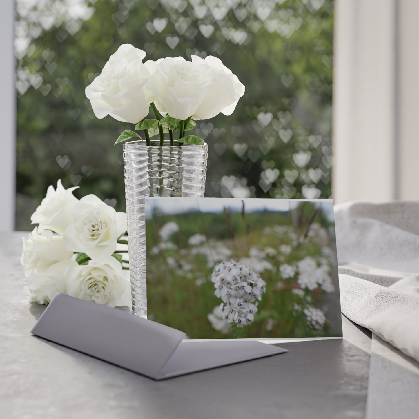 Floral Wildflower Holiday Card — White Field Bouquet One-Sided Greeting Card
