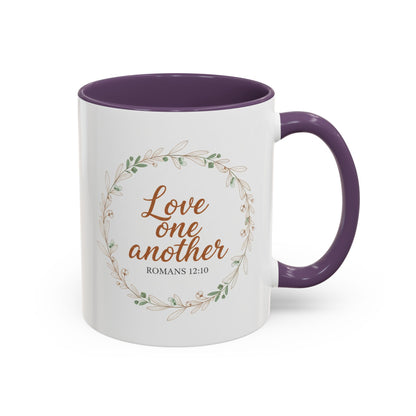 Love One Another Romans 12:10 Coffee Mug | Floral Scripture Wreath