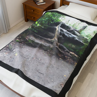 Forest Rock Path Velveteen Plush Blanket — Nature Photo Cozy Throw