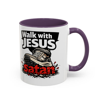 Walk with Jesus Coffee Mug — 'Walk with Jesus, Satan' Inspirational Christian Accent Mug