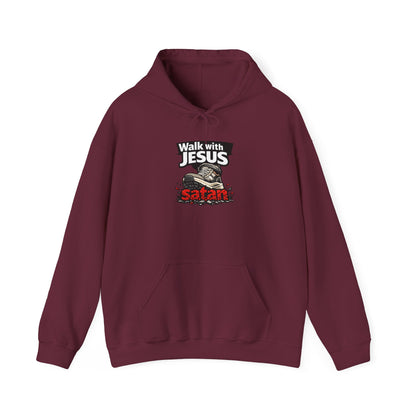 Walk With Jesus Satan Dark Colors Crusher Hoodie — Christian Faith Graphic Hoodie