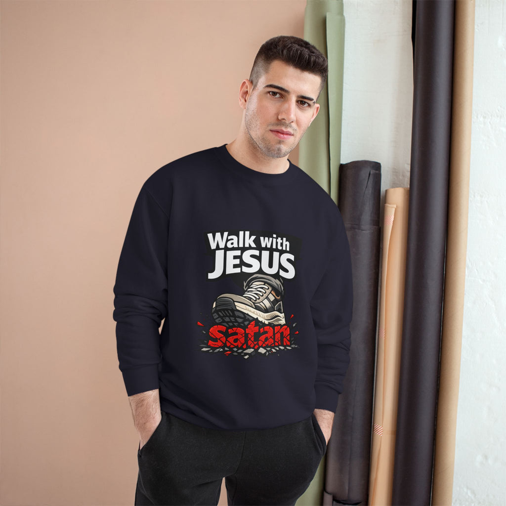 Religious Sweatshirt - "Walk with Jesus" Graphic Crewneck (Anti-Satan Design)