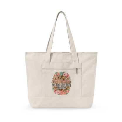 Canvas Tote Bag – “All You Need Is Love” Floral Zippered Tote