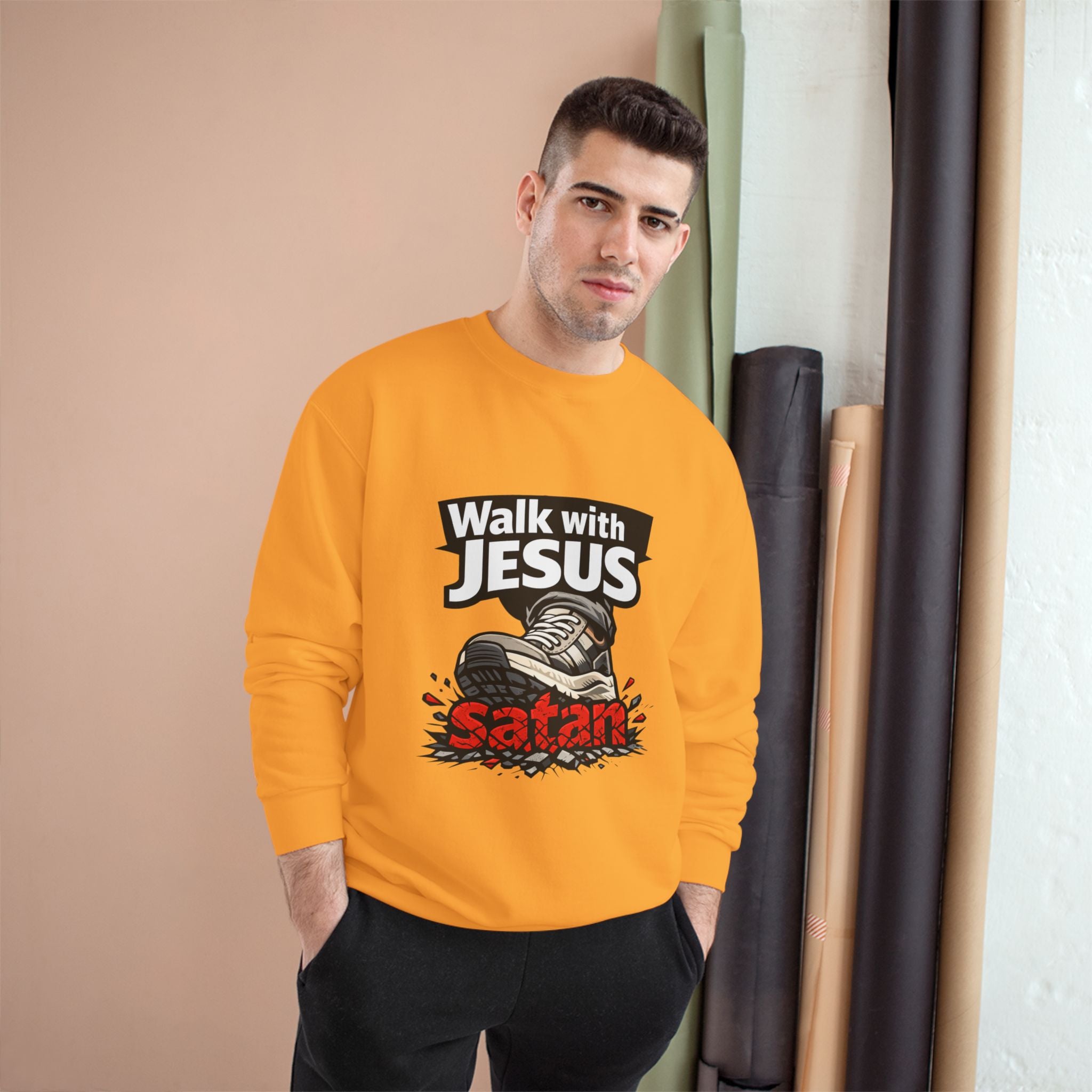 Religious Sweatshirt - "Walk with Jesus" Graphic Crewneck (Anti-Satan Design)