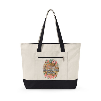 Canvas Tote Bag – “All You Need Is Love” Floral Zippered Tote