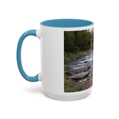 Mountain River Accent Coffee Mug — Scenic Cabin Stream Nature Gift