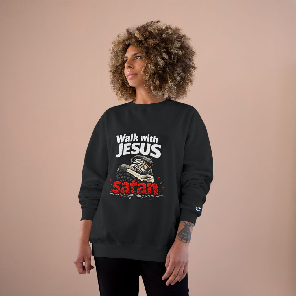 Religious Sweatshirt - "Walk with Jesus" Graphic Crewneck (Anti-Satan Design)
