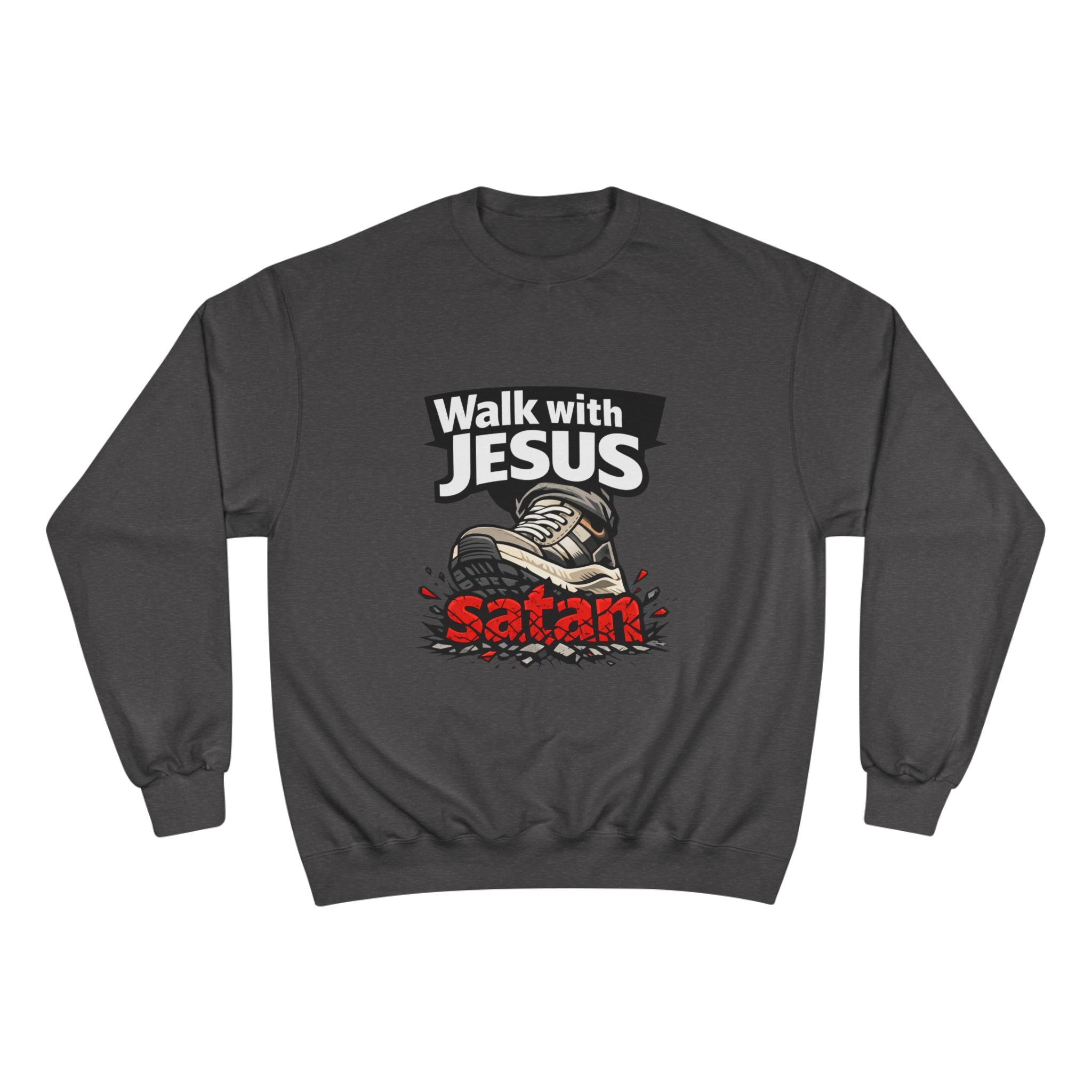 Religious Sweatshirt - "Walk with Jesus" Graphic Crewneck (Anti-Satan Design)