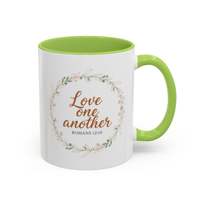 Love One Another Romans 12:10 Coffee Mug | Floral Scripture Wreath